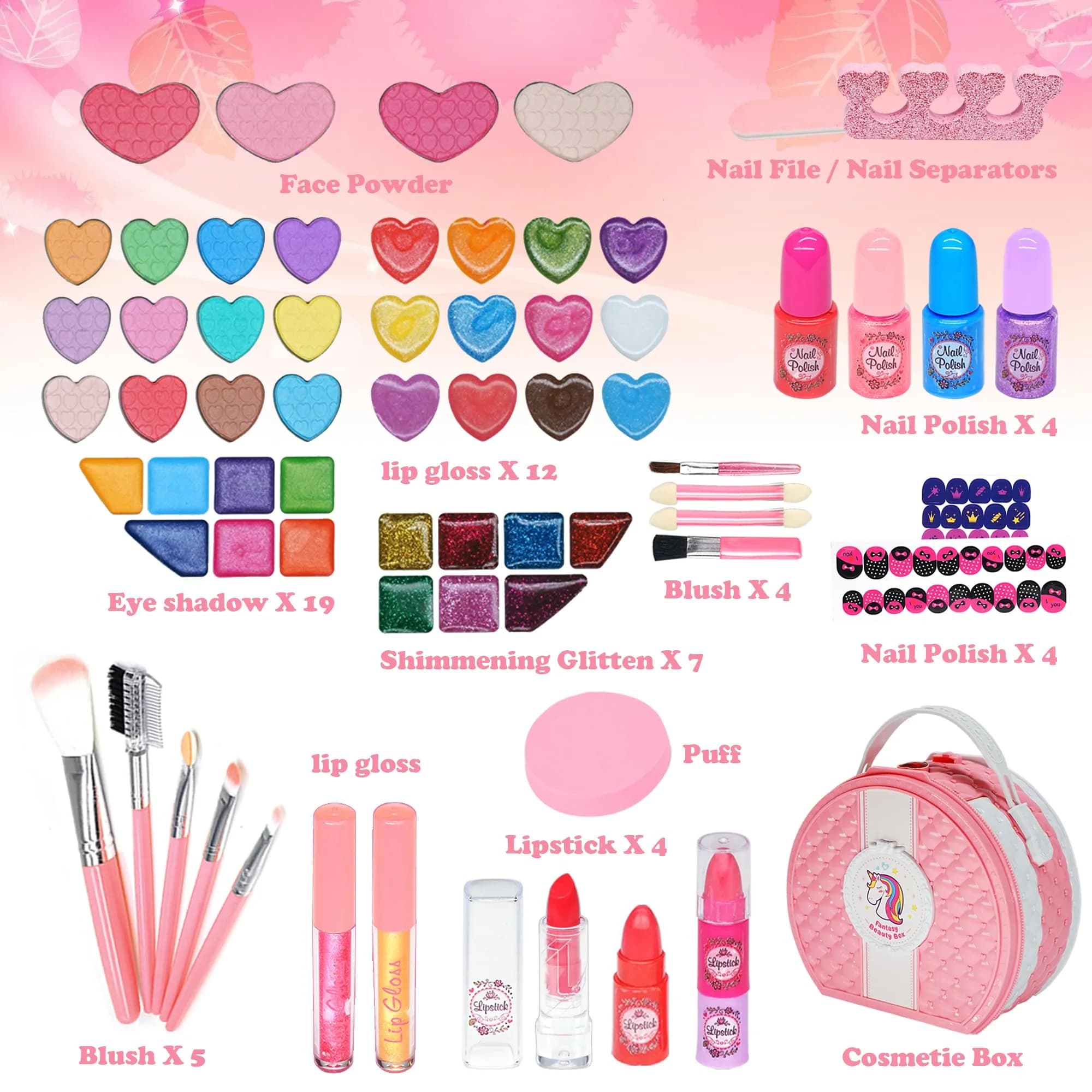 Mrabbitoo Pink Kids Makeup Set 66 Pcs - Washable Pretend Play Make Up Kit for Girls - view 2