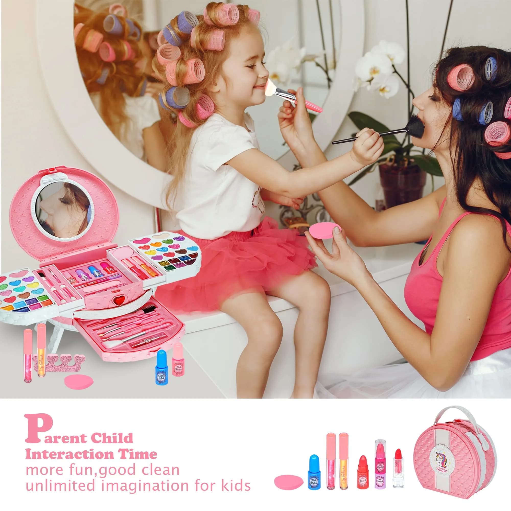 Mrabbitoo Pink Kids Makeup Set 66 Pcs - Washable Pretend Play Make Up Kit for Girls - view 3