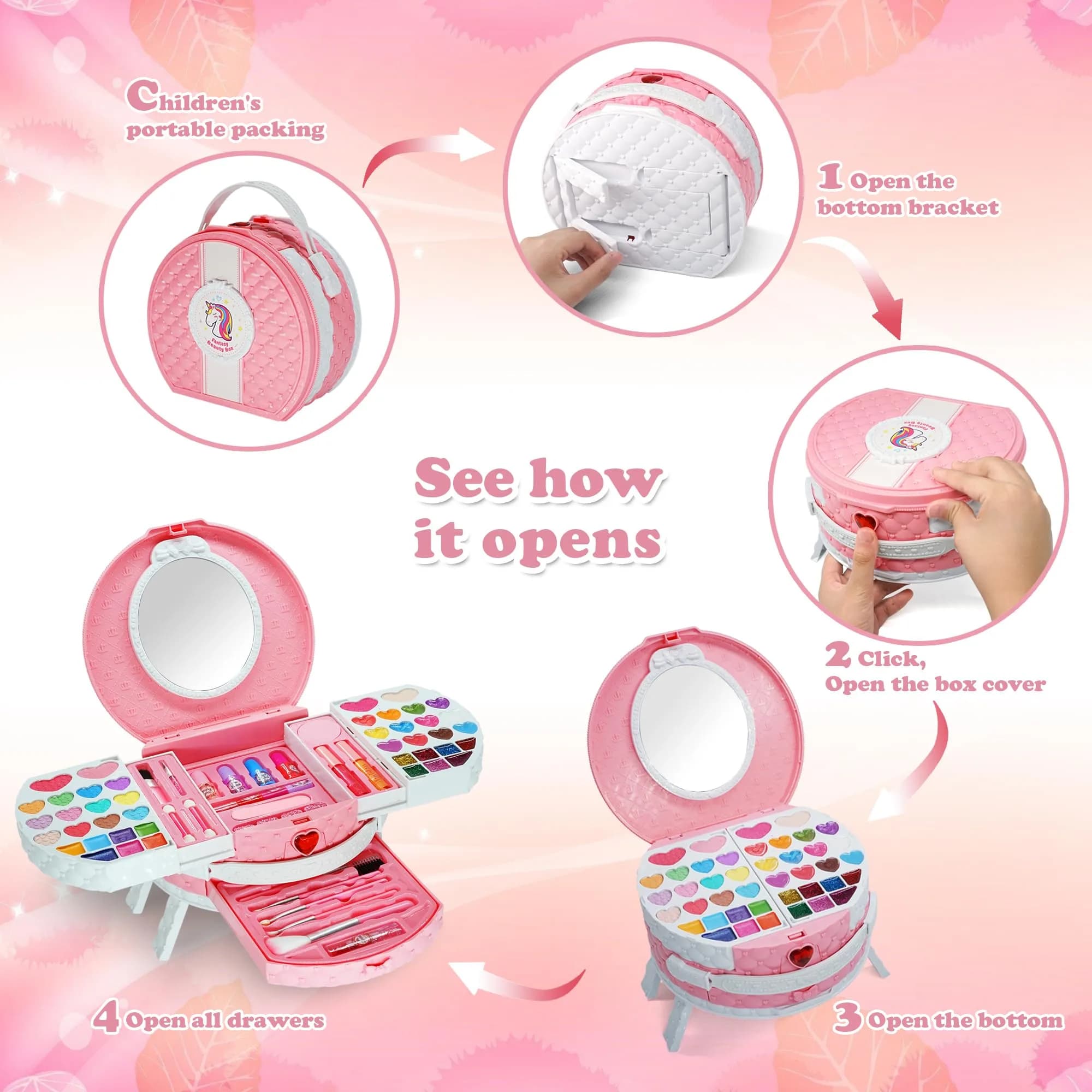 Mrabbitoo Pink Kids Makeup Set 66 Pcs - Washable Pretend Play Make Up Kit for Girls - view 4