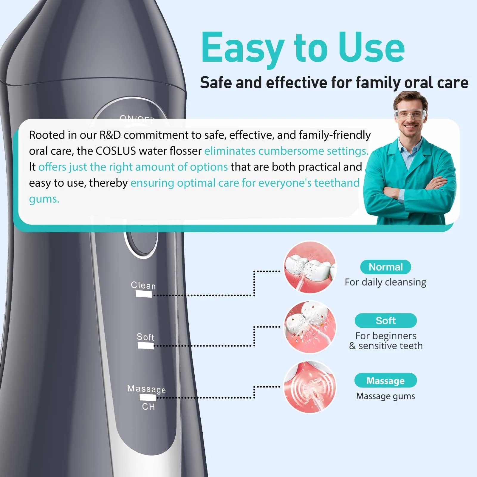 COSLUS C20 Water Dental Flosser 300ml (10.14 Fl Oz) | ADA Accepted Oral Irrigator for Healthier Gums - view 5
