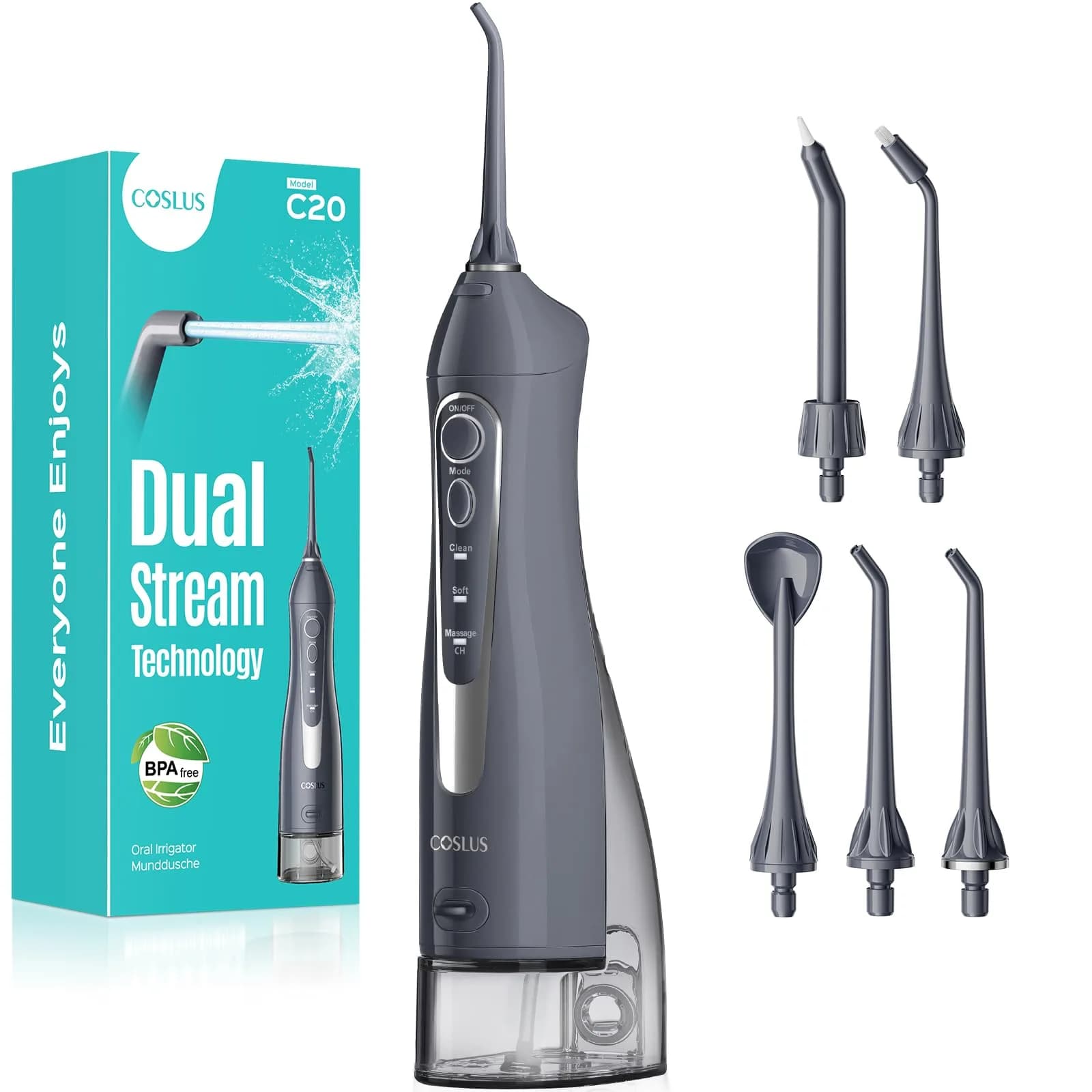 COSLUS C20 Water Dental Flosser 300ml (10.14 Fl Oz) | ADA Accepted Oral Irrigator for Healthier Gums - main product image