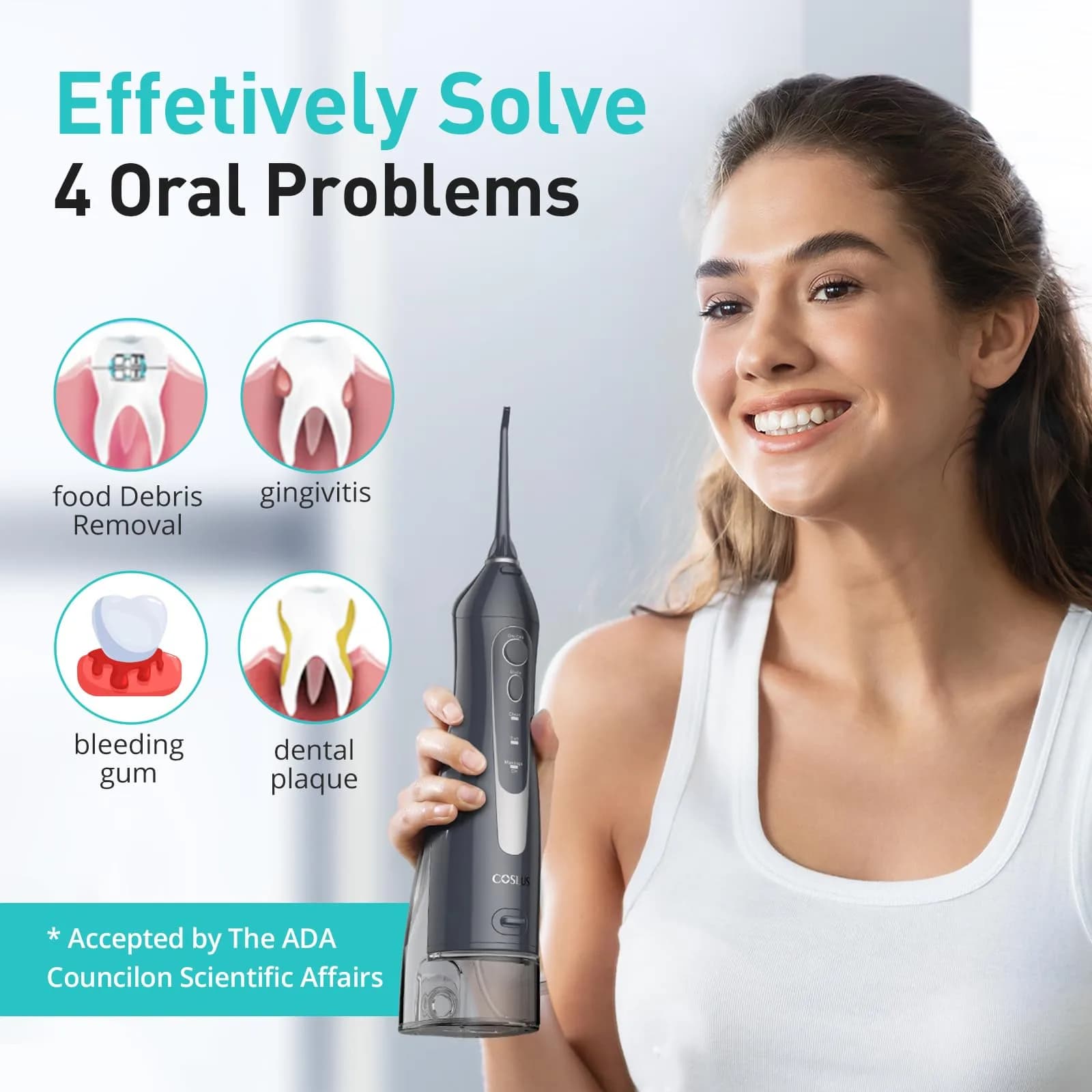 COSLUS C20 Water Dental Flosser 300ml (10.14 Fl Oz) | ADA Accepted Oral Irrigator for Healthier Gums - view 7