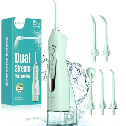 COSLUS C20 Water Dental Flosser 300ml (10.14 Fl Oz) | ADA Accepted Oral Irrigator for Healthier Gums — Green