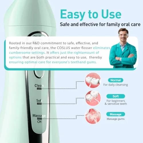 COSLUS C20 Water Dental Flosser 300ml (10.14 Fl Oz) | ADA Accepted Oral Irrigator for Healthier Gums thumbnail 5