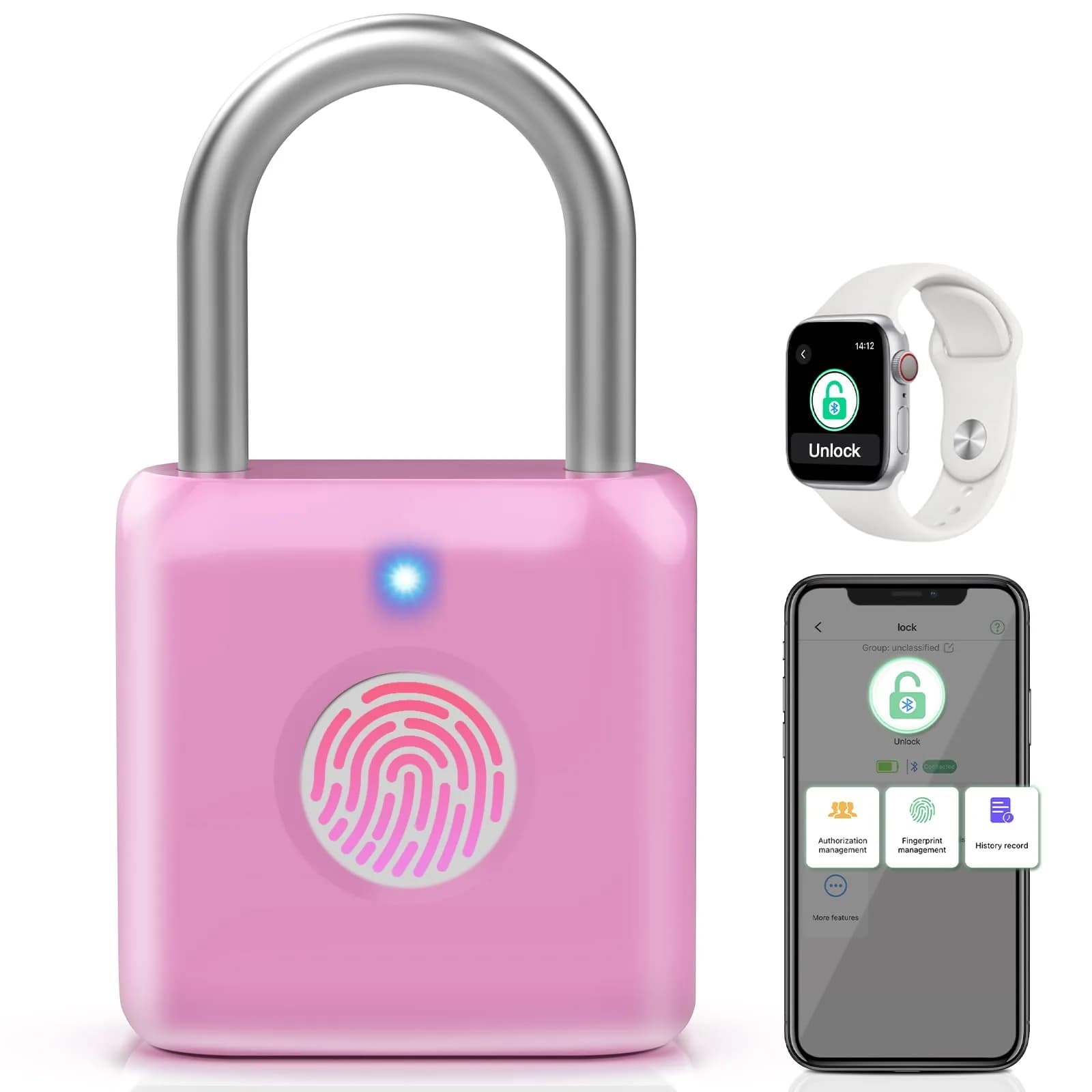 Pothunder Fingerprint Padlock, Locker Lock, Combination Lock, APP Unlock, USB Rechargeable, Suitable for Gym Locker, Door, Locker