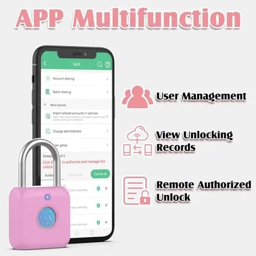 Pothunder Fingerprint Padlock, Locker Lock, Combination Lock, APP Unlock, USB Rechargeable, Suitable for Gym Locker, Door, Locker thumbnail 7