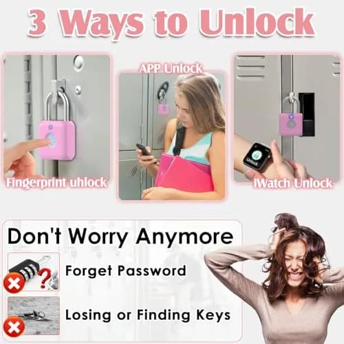 Pothunder Fingerprint Padlock, Locker Lock, Combination Lock, APP Unlock, USB Rechargeable, Suitable for Gym Locker, Door, Locker thumbnail 2