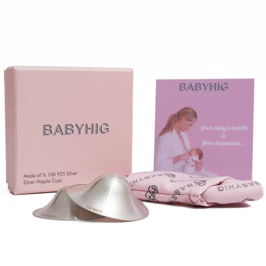 BABYHIG Original Silver Nursing Cups for Breastfeeding, 925 Sterling Silver Nipple Shields (Nickel-Free) - main product image