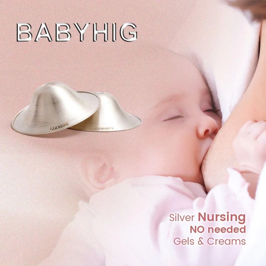 BABYHIG Original Silver Nursing Cups for Breastfeeding, 925 Sterling Silver Nipple Shields (Nickel-Free) - view 3