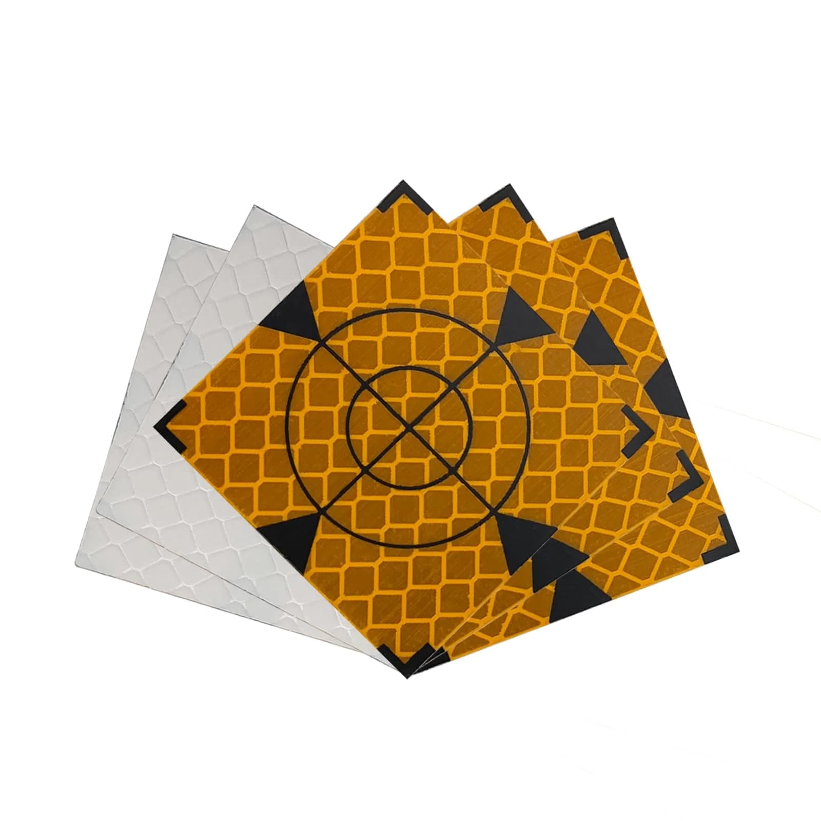 Liyuusi Reflective Sheet 50x50mm 100PCS for Total Stations | Yellow & Black Triangle, Acrylic, Waterproof