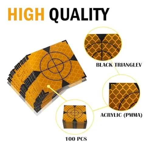 Liyuusi Reflective Sheet 50x50mm 100PCS for Total Stations | Yellow & Black Triangle, Acrylic, Waterproof thumbnail 2