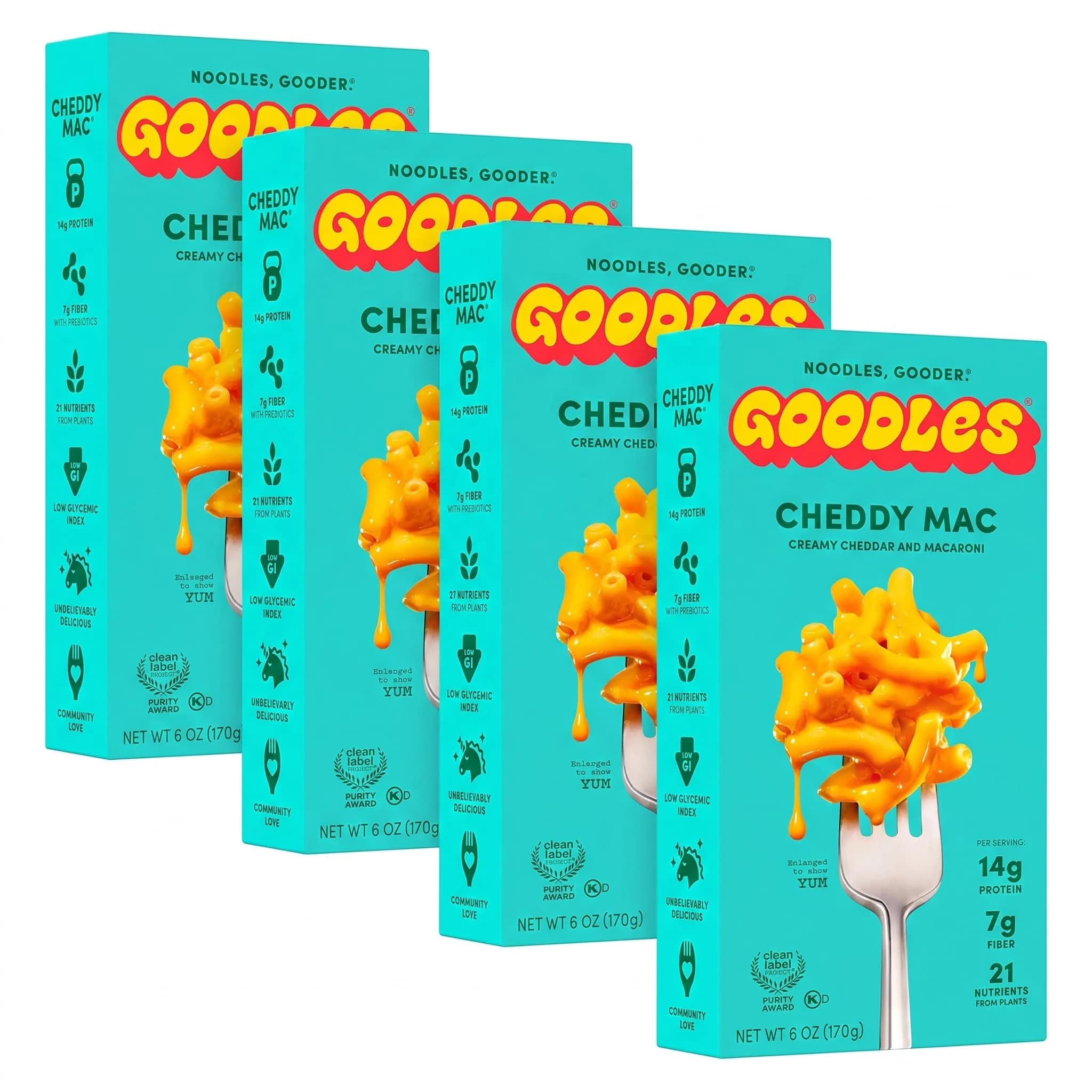 GOODLES Cheddy Mac Creamy Cheddar Macaroni Pasta 6 oz. (24 oz. Pack of 4) | Nutrient-Packed with Real Cheese, Fiber, Protein, Prebiotics, Plants & Vegetables - main product image