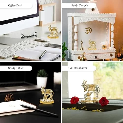 Ekhasa Silver Kamdhenu Cow with Calf Vastu Idol | Divine Cow & Calf Statue for Pooja & Home Decor thumbnail 5