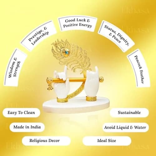 Ekhasa Lord Krishna Hands with Flute Idol | Krishna Flute Hand Statue | Krishnaji Divine Hands Idol with Flute and Peacock Feather | Krishna Statue for Car Dashboard, Living Room & Griha Pravesh Gift thumbnail 4