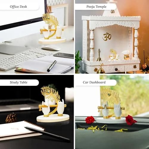 Ekhasa Lord Krishna Hands with Flute Idol | Krishna Flute Hand Statue | Krishnaji Divine Hands Idol with Flute and Peacock Feather | Krishna Statue for Car Dashboard, Living Room & Griha Pravesh Gift thumbnail 5