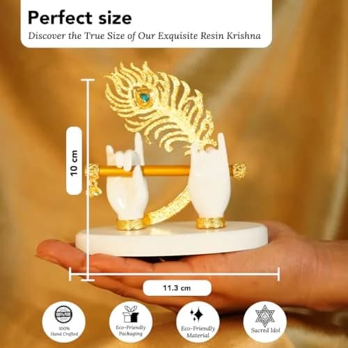 Ekhasa Lord Krishna Hands with Flute Idol | Krishna Flute Hand Statue | Krishnaji Divine Hands Idol with Flute and Peacock Feather | Krishna Statue for Car Dashboard, Living Room & Griha Pravesh Gift thumbnail 3
