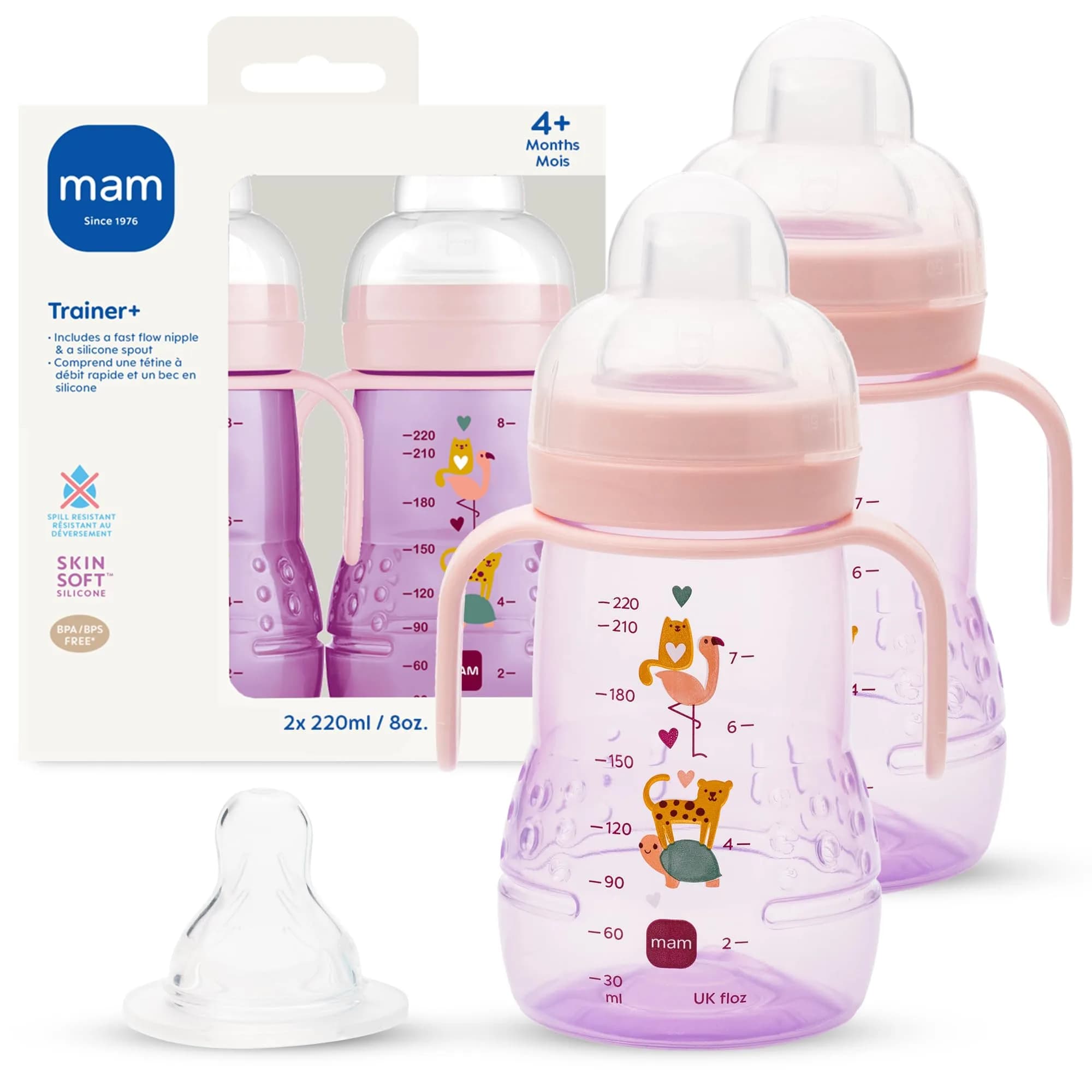 MAM Trainer Sippy Cup 240ml (8 oz) | Spill-Proof Nipple & Soft Spout for 4+ Months - main product image