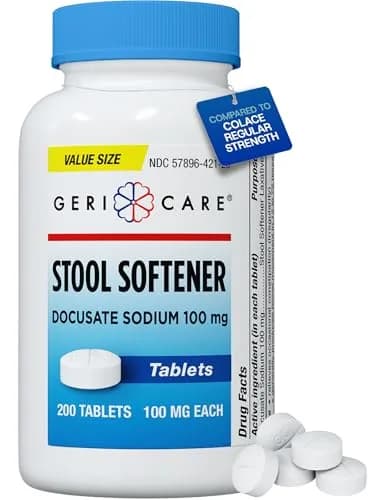 GeriCare Docusate Sodium Stool Softeners 100mg | 200 Crushable Tablets | Dye Free, Made in The USA thumbnail 1