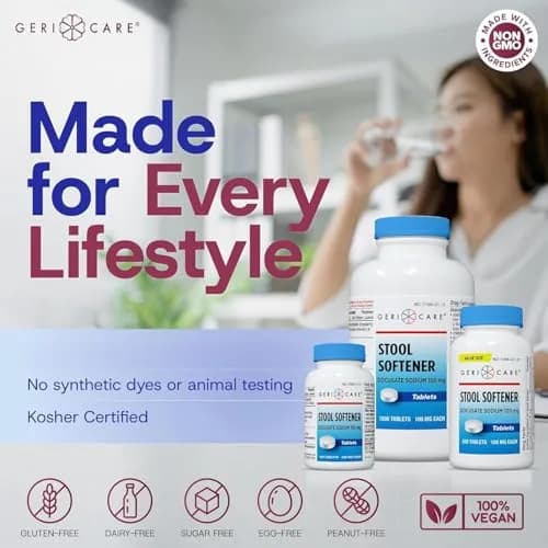 GeriCare Docusate Sodium Stool Softeners 100mg | 200 Crushable Tablets | Dye Free, Made in The USA thumbnail 4