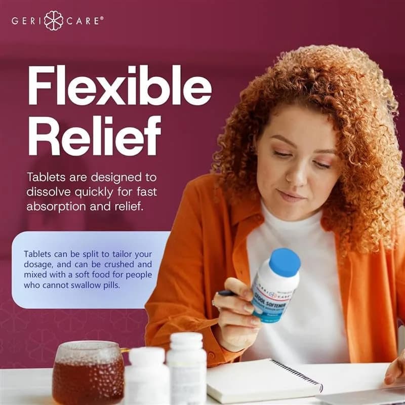 GeriCare Docusate Sodium Stool Softeners 100mg | 200 Crushable Tablets | Dye Free, Made in The USA thumbnail 6