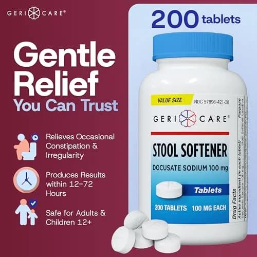 GeriCare Docusate Sodium Stool Softeners 100mg | 200 Crushable Tablets | Dye Free, Made in The USA thumbnail 2