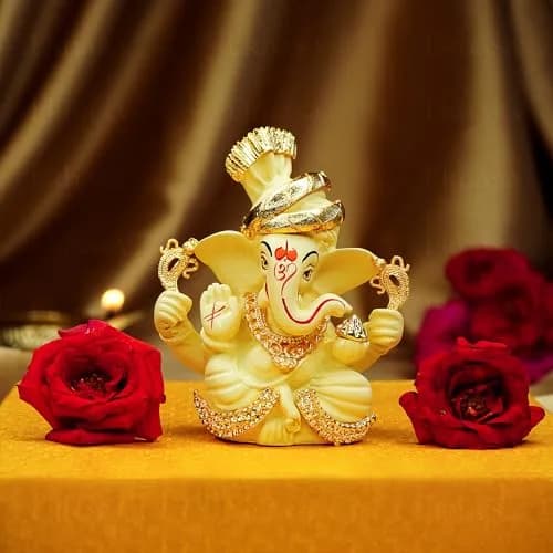 Ekhasa Ganesh Idol for Car Dashboard | Vinayagar Statue for Home & Office Decor (Ivory) thumbnail 1