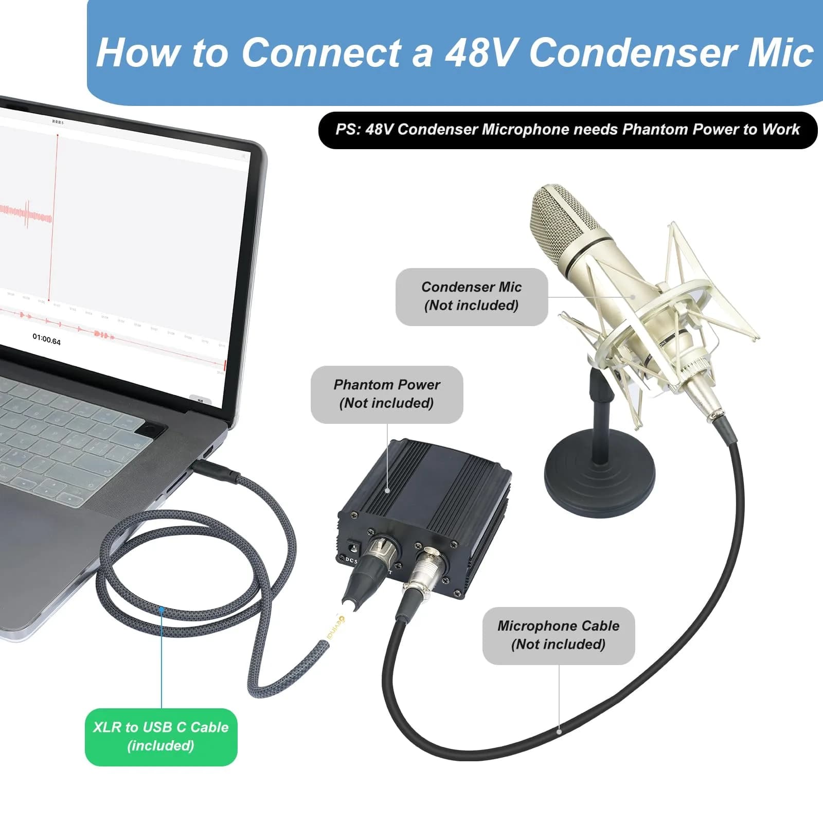 Devinal Upgrade XLR Female to USB C Cable 3m (10ft) | Balanced Mic Recording Cord for Smartphones & MacBooks - view 6