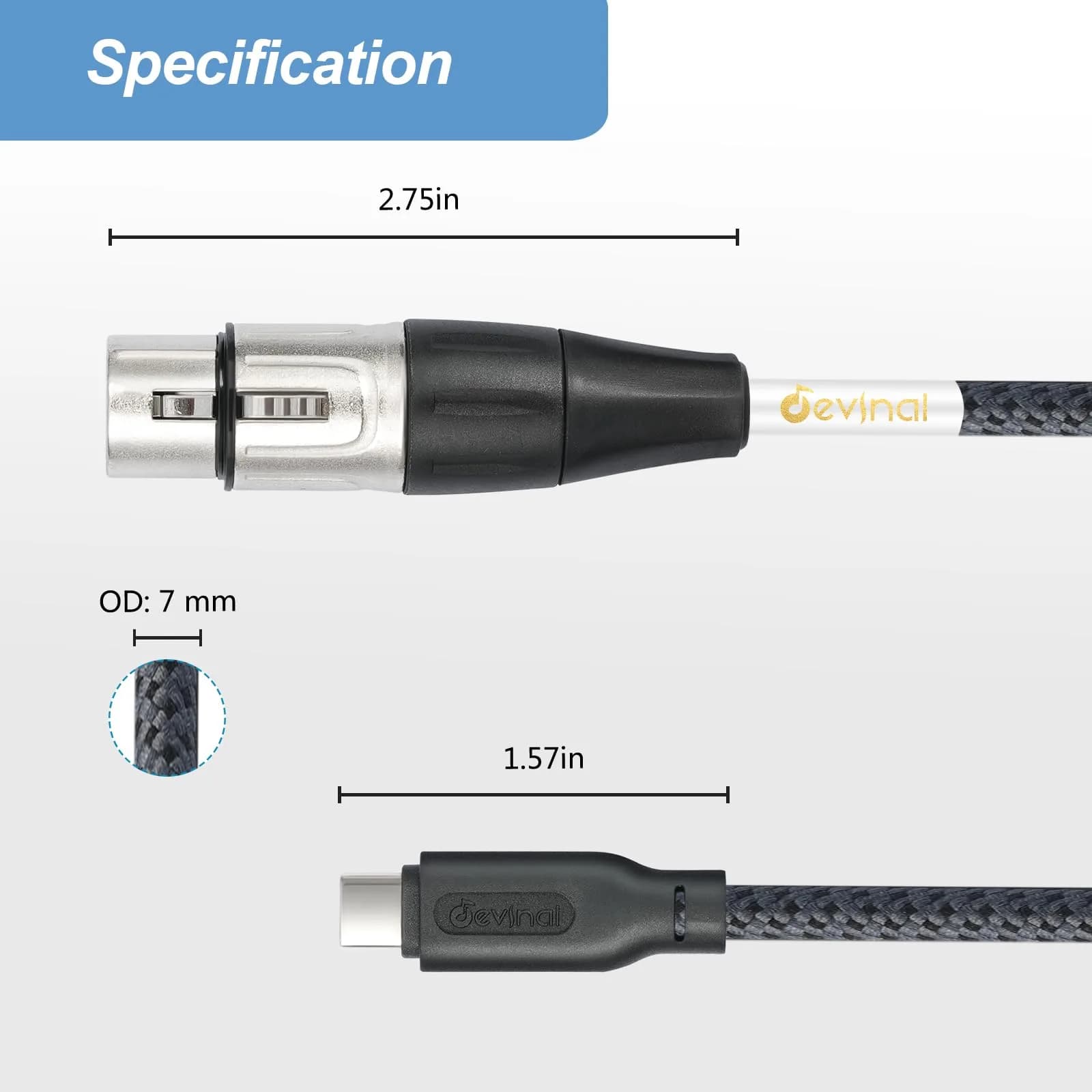 Devinal Upgrade XLR Female to USB C Cable 3m (10ft) | Balanced Mic Recording Cord for Smartphones & MacBooks - view 8