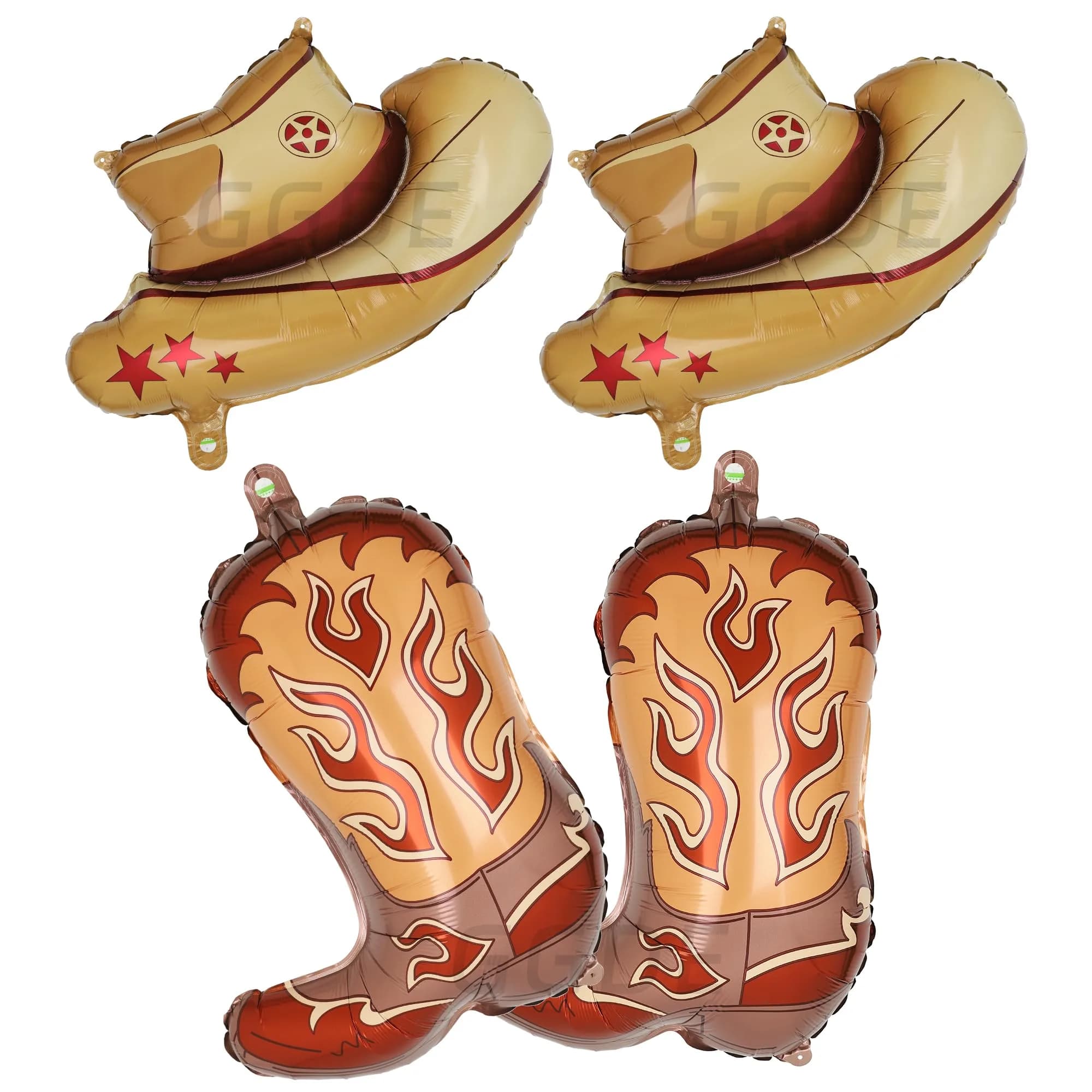 GGDE Western Themed Party Balloons Cowboy Hat & Boot Set (4 Pcs) | Assorted Colors — Brown
