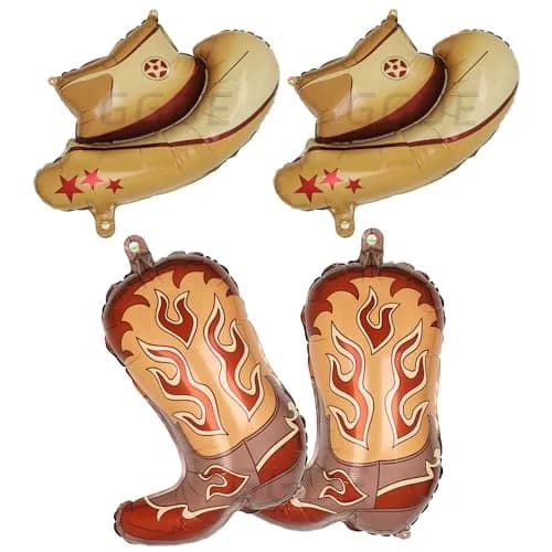 GGDE Western Themed Party Balloons Cowboy Hat & Boot Set (4 Pcs) | Assorted Colors thumbnail 1