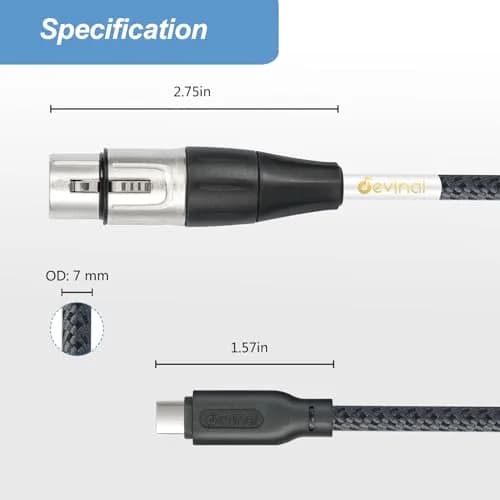 Devinal XLR Female to USB C Cable 1m (3.28 ft) | High Fidelity Recording Cable for Microphones thumbnail 8