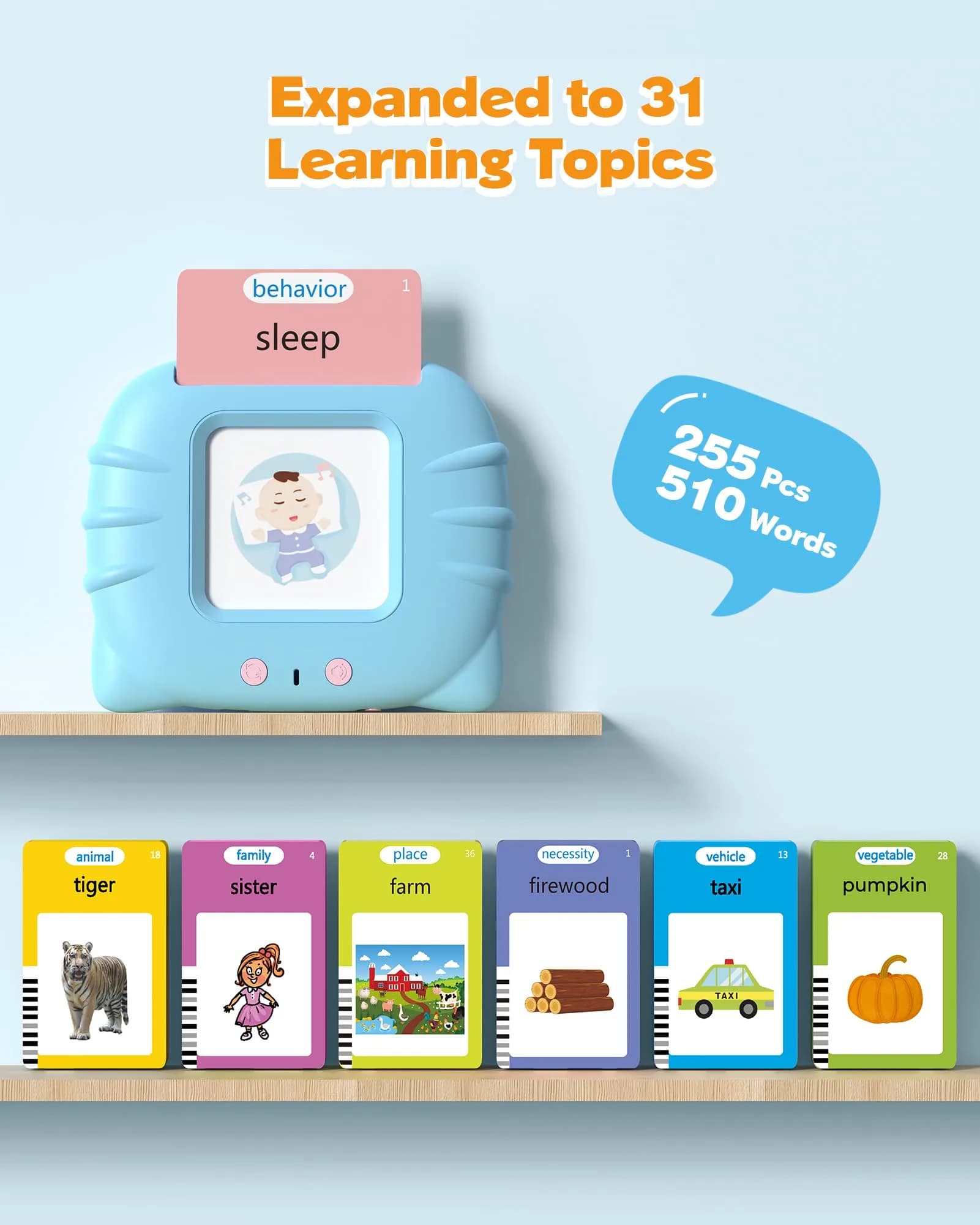 Airbition Talking Flash Cards for Toddlers Ages 1-6, 510 Words English Blue | Montessori Language Learning Toy - view 4