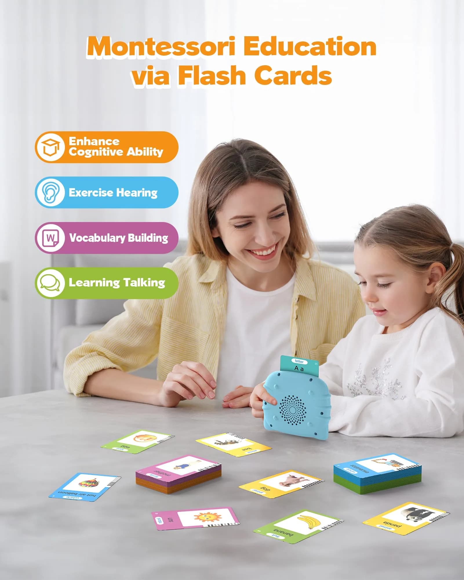 Airbition Talking Flash Cards for Toddlers Ages 1-6, 510 Words English Blue | Montessori Language Learning Toy - view 2