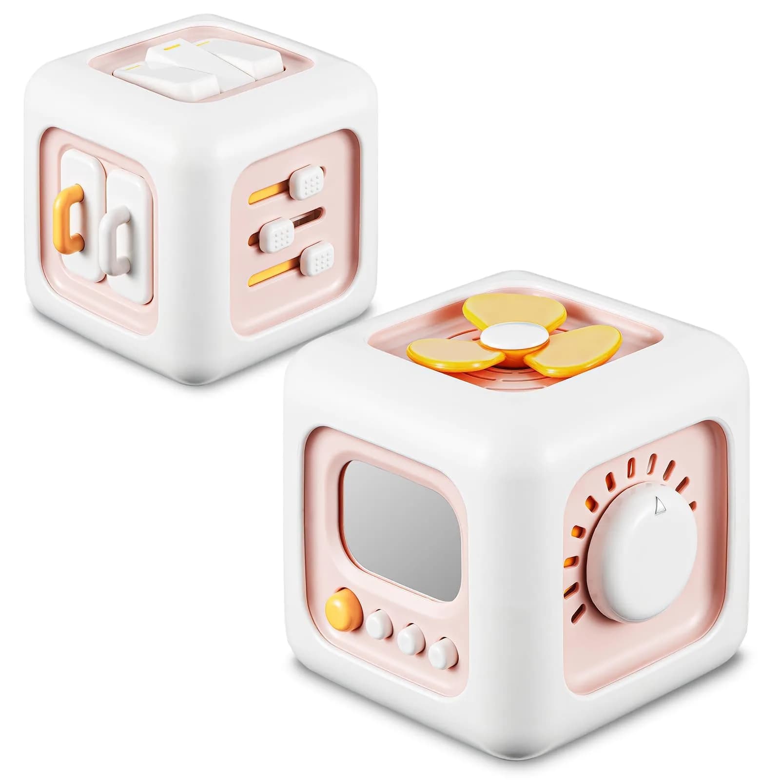 SOCBTNSO Montessori Busy Cube Travel Toy for Toddlers | 6-in-1 Sensory & Cognitive Development — Pink