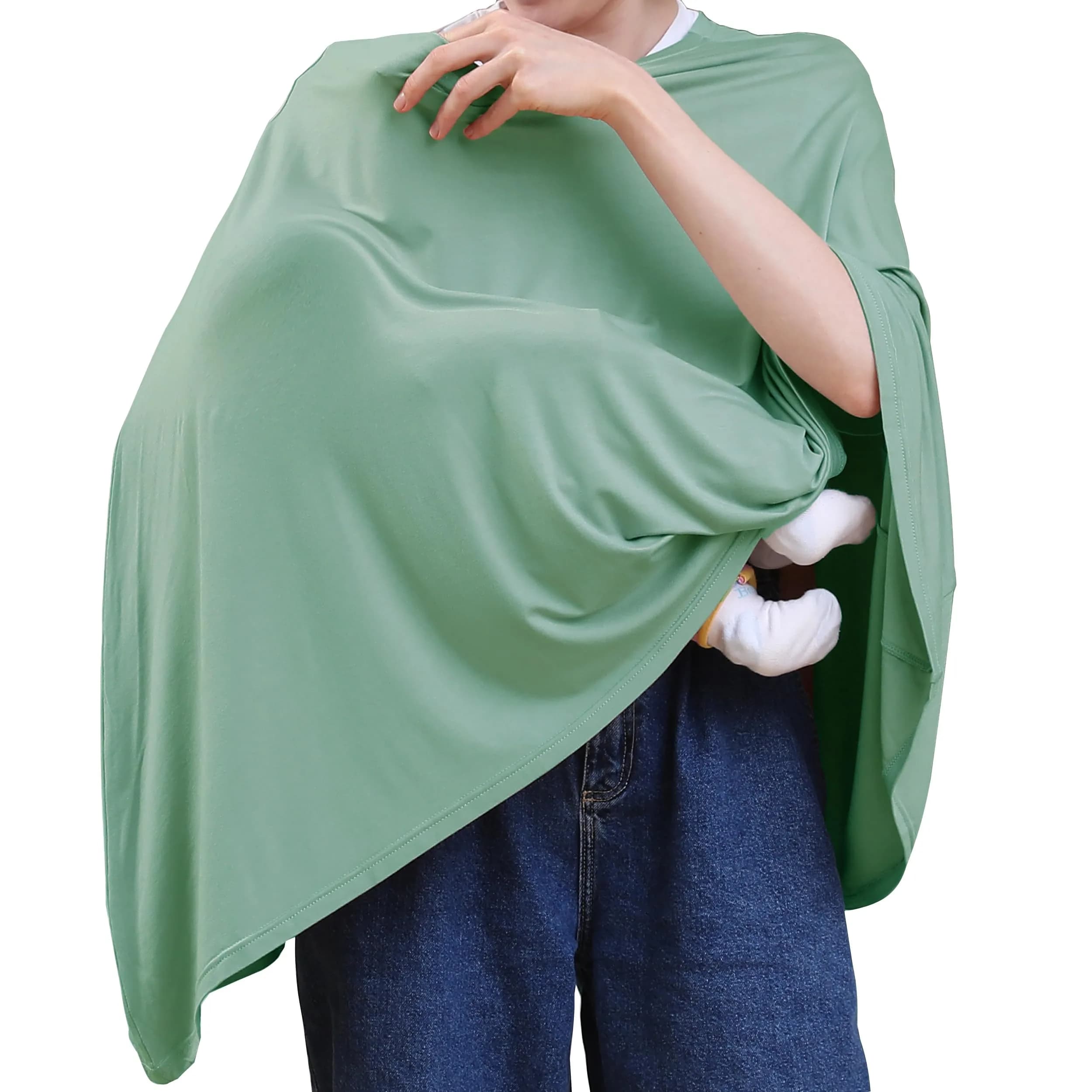 Seejoy Smooth Rayon Nursing Cover - Sage Green, 360° Full Coverage Breastfeeding Poncho - main product image