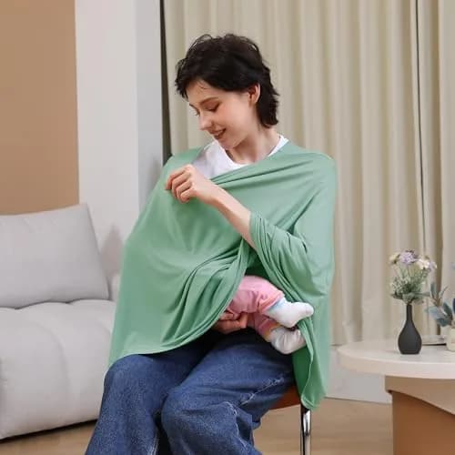 Seejoy Nursing Cover Sage Green Smooth Rayon | 120cm (47.2" Shoulder to Bottom Hem) - 360° Coverage for Breastfeeding thumbnail 5