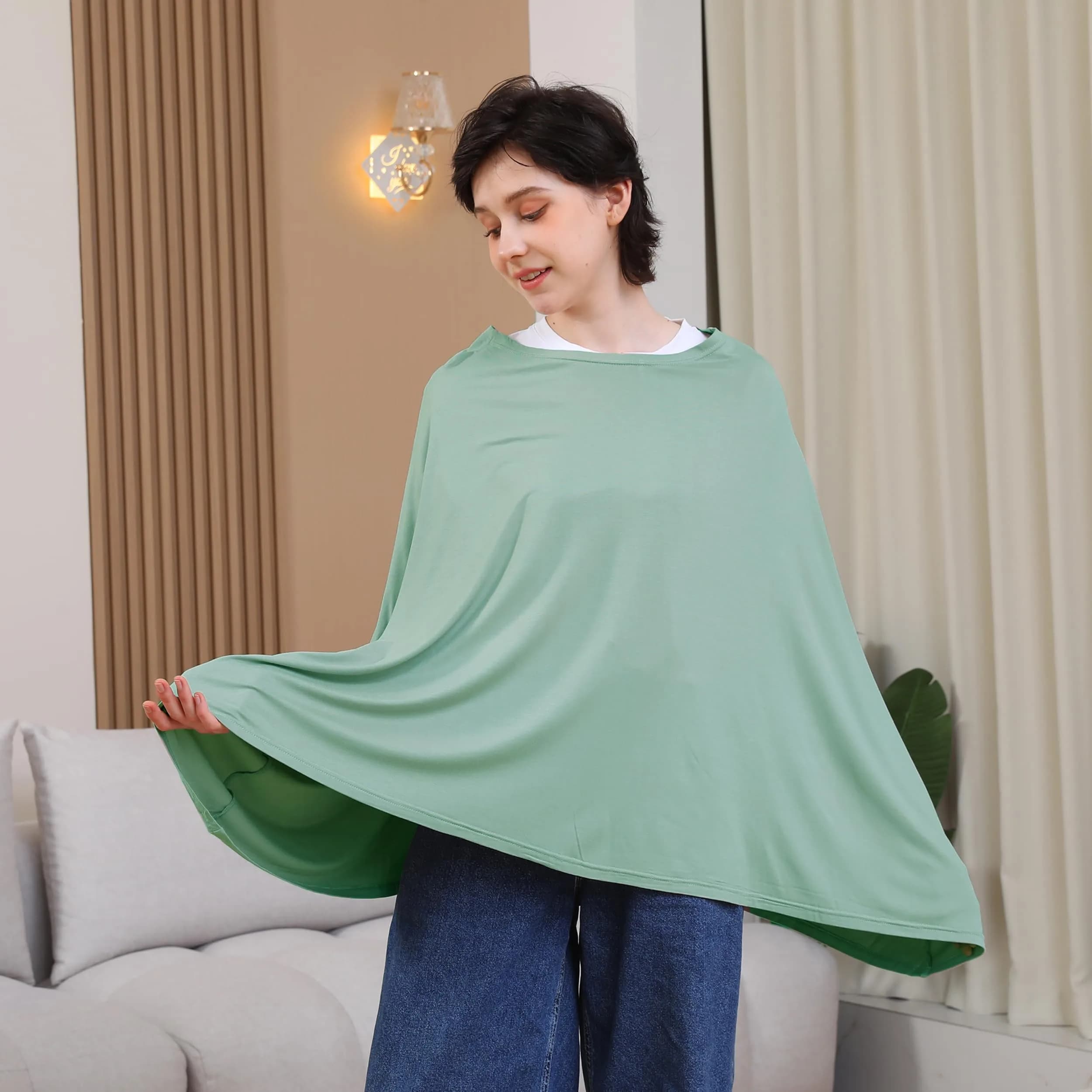 Seejoy Smooth Rayon Nursing Cover - Sage Green, 360° Full Coverage Breastfeeding Poncho - view 2
