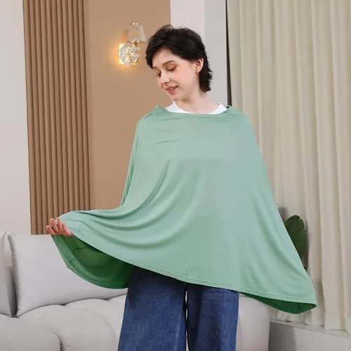 Seejoy Nursing Cover Sage Green Smooth Rayon | 120cm (47.2" Shoulder to Bottom Hem) - 360° Coverage for Breastfeeding thumbnail 2