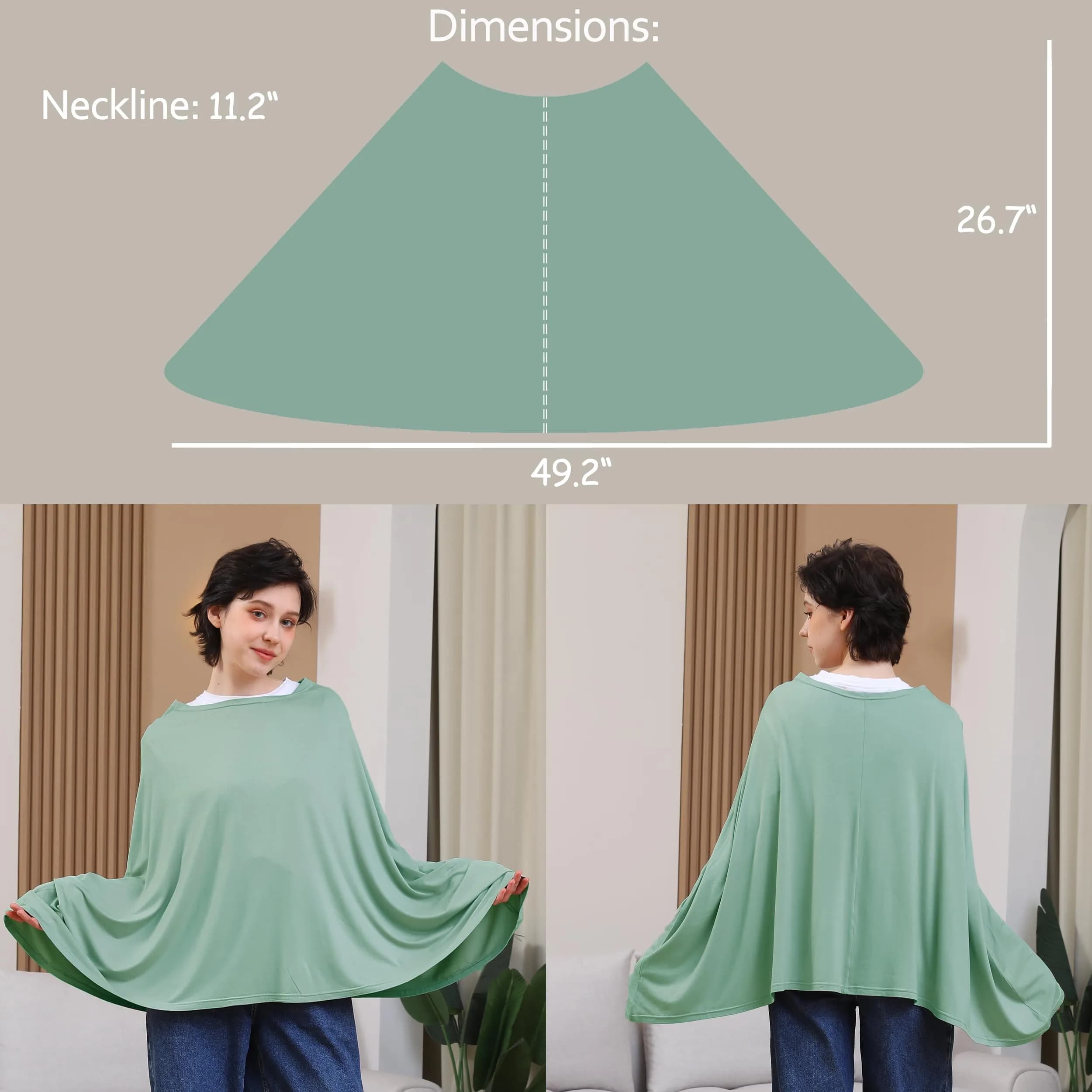 Seejoy Smooth Rayon Nursing Cover - Sage Green, 360° Full Coverage Breastfeeding Poncho - view 3