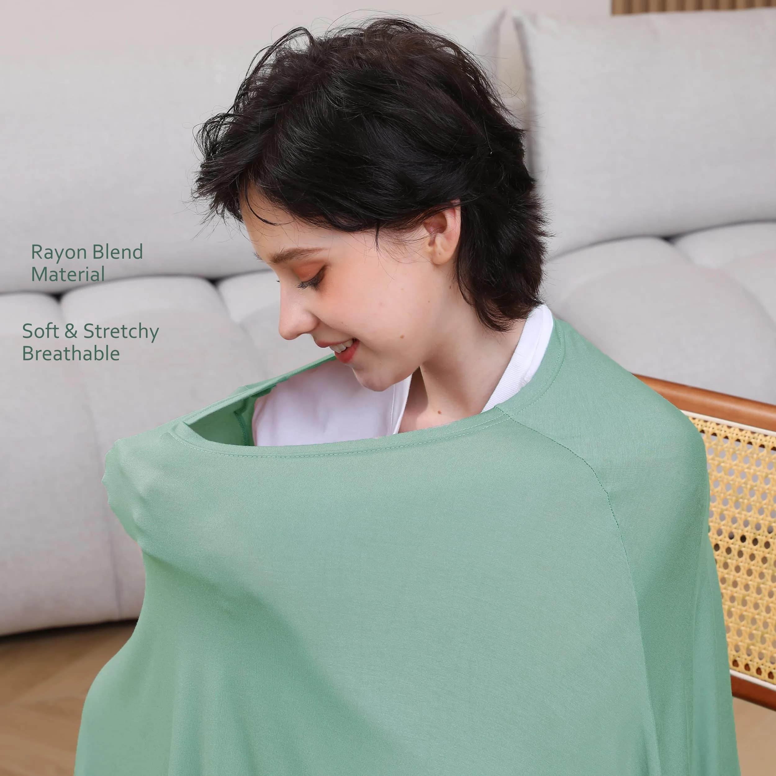 Seejoy Smooth Rayon Nursing Cover - Sage Green, 360° Full Coverage Breastfeeding Poncho - view 4