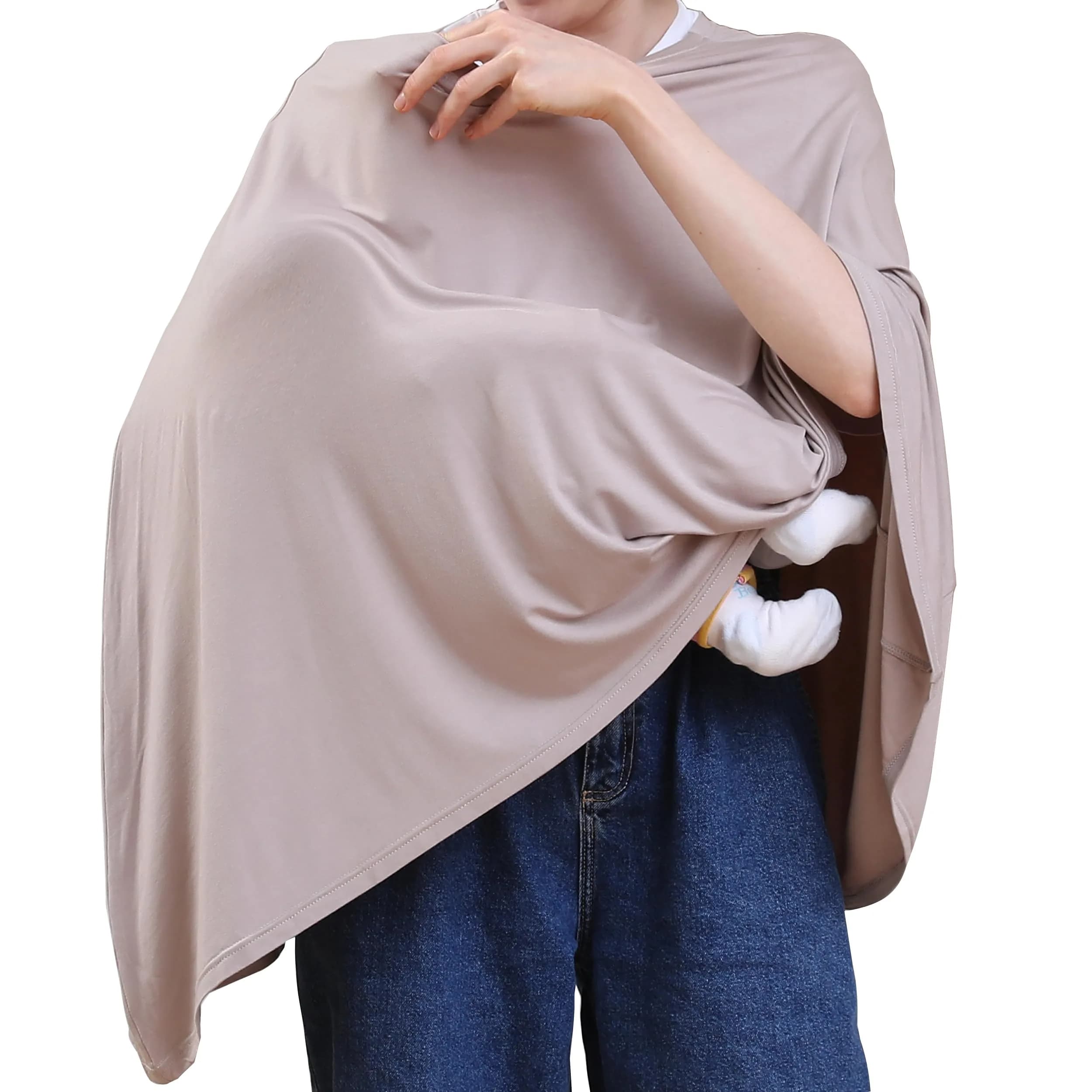 Seejoy Multi-use Nursing Cover for Breastfeeding, 360°Full Coverage Nursing Poncho, Smooth Rayon, Warm Taupe (One Size) - main product image