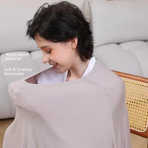 Seejoy Multi-use Nursing Cover for Breastfeeding, 360°Full Coverage Nursing Poncho, Smooth Rayon, Warm Taupe (One Size) thumbnail 4