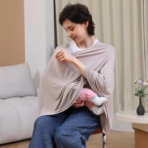 Seejoy Multi-use Nursing Cover for Breastfeeding, 360°Full Coverage Nursing Poncho, Smooth Rayon, Warm Taupe (One Size) thumbnail 5