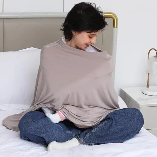 Seejoy Multi-use Nursing Cover for Breastfeeding, 360°Full Coverage Nursing Poncho, Smooth Rayon, Warm Taupe (One Size) thumbnail 6