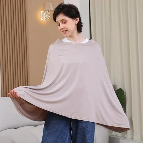 Seejoy Multi-use Nursing Cover for Breastfeeding, 360°Full Coverage Nursing Poncho, Smooth Rayon, Warm Taupe (One Size) thumbnail 2