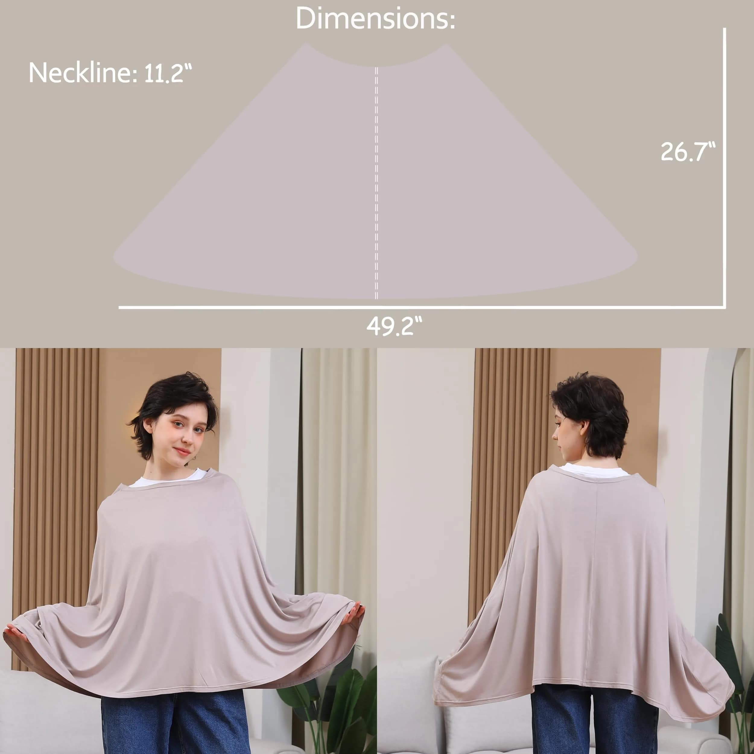 Seejoy Multi-use Nursing Cover for Breastfeeding, 360°Full Coverage Nursing Poncho, Smooth Rayon, Warm Taupe (One Size) - view 3