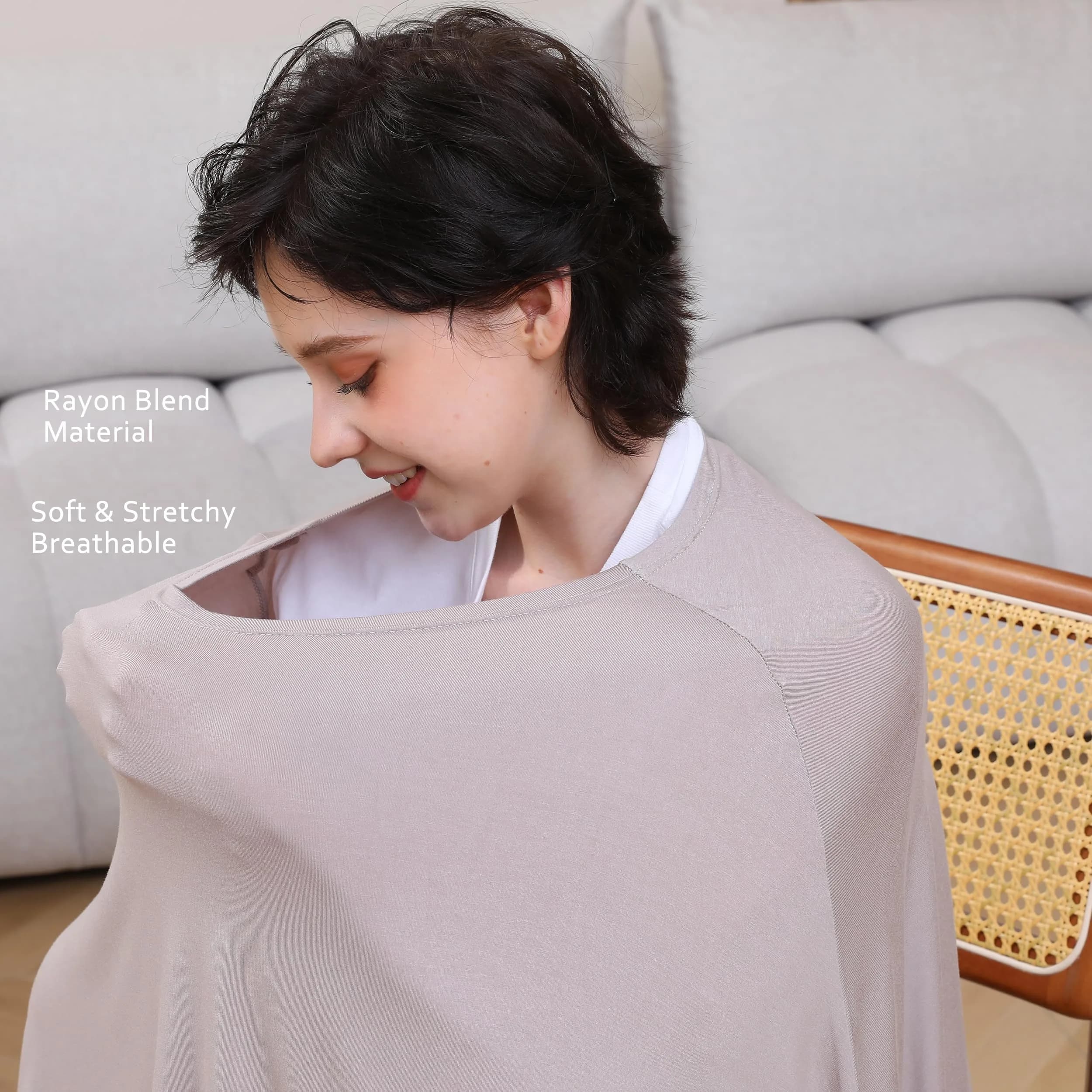 Seejoy Multi-use Nursing Cover for Breastfeeding, 360°Full Coverage Nursing Poncho, Smooth Rayon, Warm Taupe (One Size) - view 4