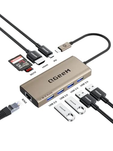 QGeeM USB C Hub 9 in 1 Multi-Port Adapter | 4K HDMI, 100W PD, Ethernet, SD/TF Card Reader thumbnail 1