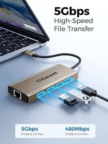 QGeeM USB C Hub 9 in 1 Multi-Port Adapter | 4K HDMI, 100W PD, Ethernet, SD/TF Card Reader thumbnail 4