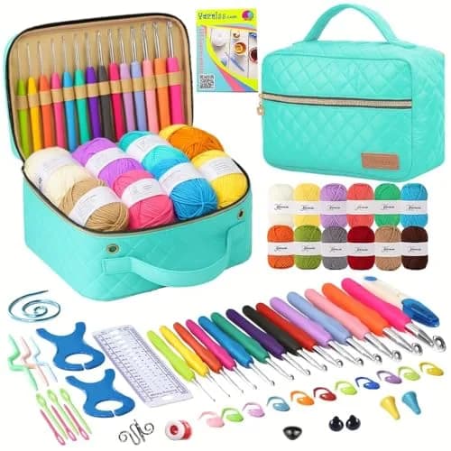 Yarniss Beginner Crochet Kit with Ergonomic Hooks, 12 Yarns & Storage Bag | Learn to Crochet with Video Tutorial thumbnail 1